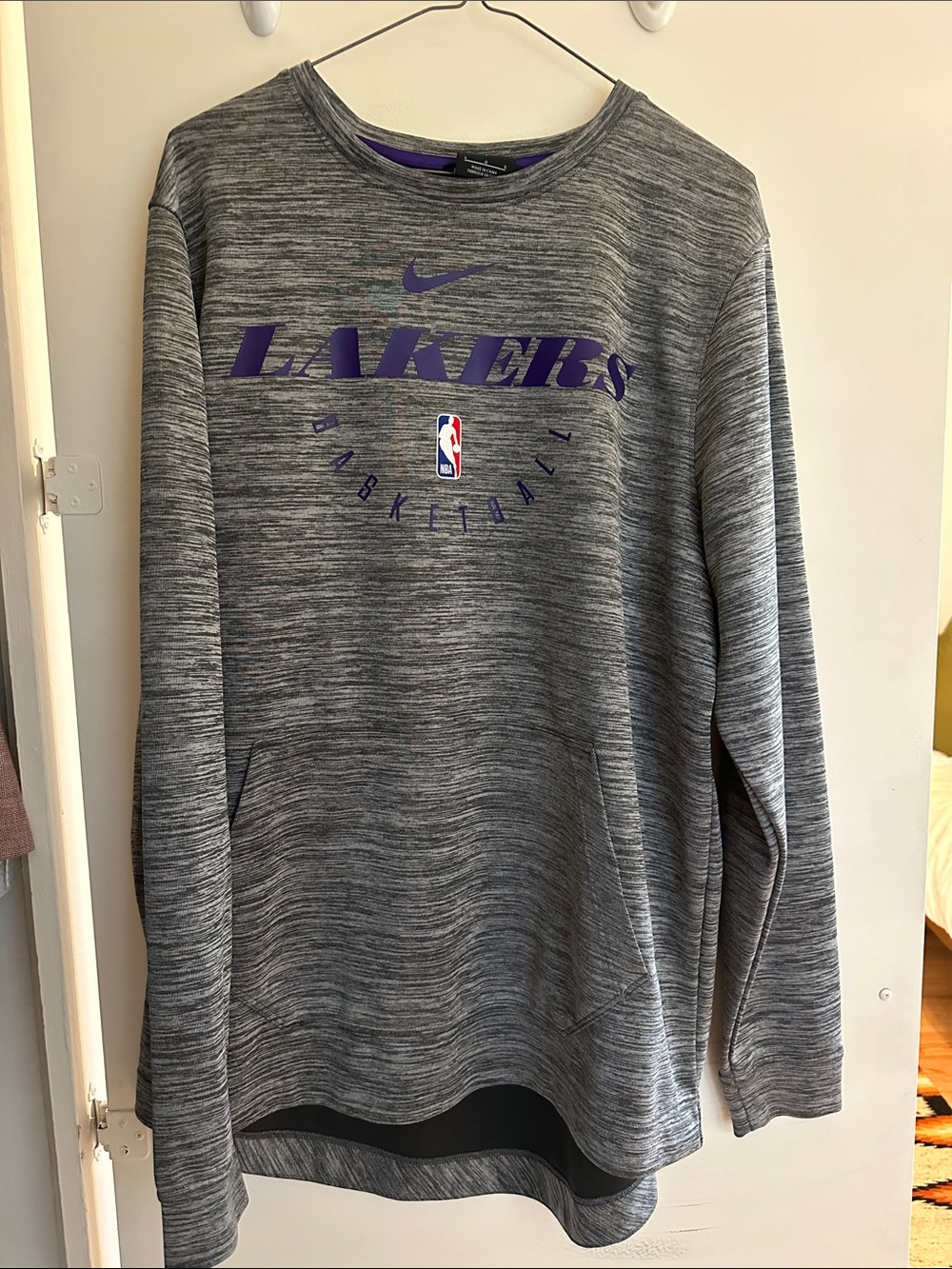 Nike Grey Heather Lakers Crewneck with Purple Logo